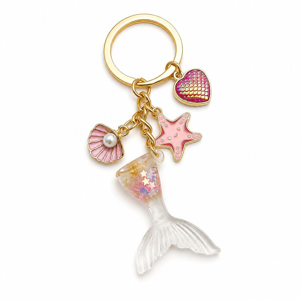 Mermaid Tail Pink Fish Scale Heart Starfish Seashell Keychain Coastal Luxe NWT